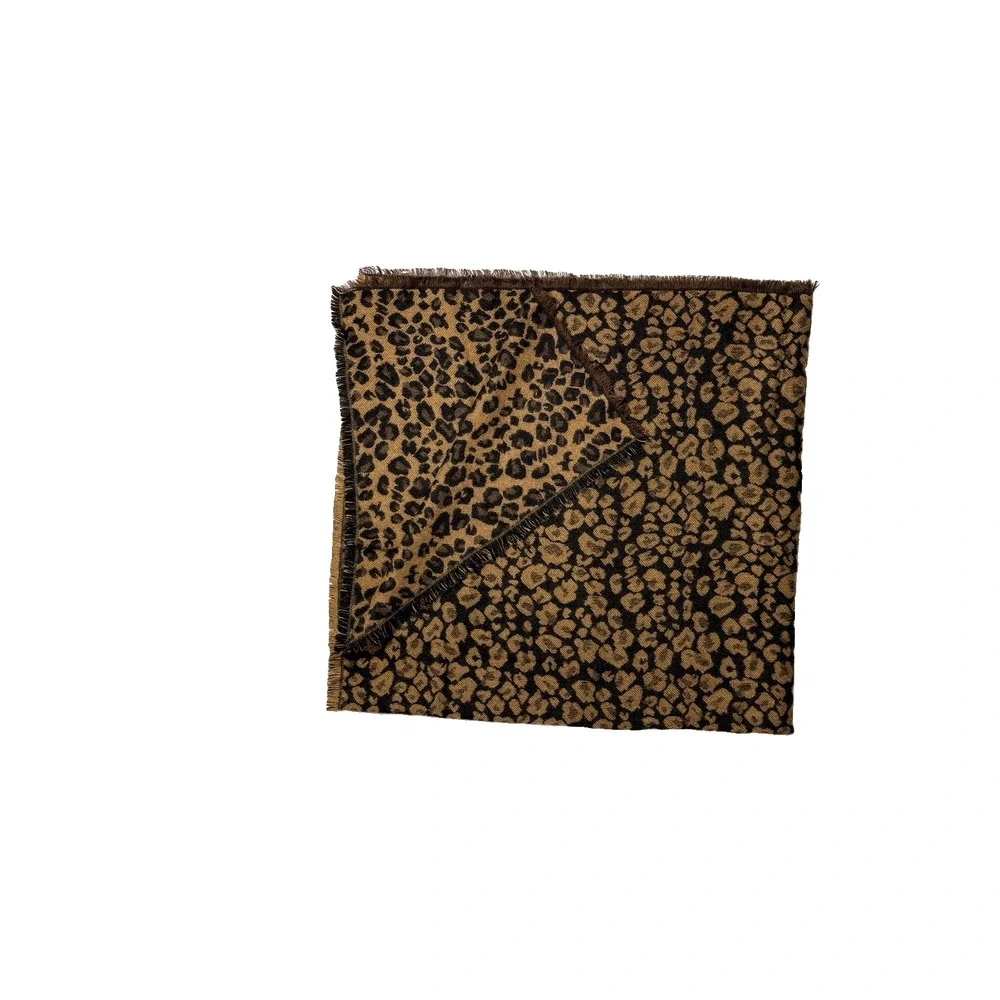 Brown Tan Animal Print Throw Blanket Accent Quilt Cover Leopard Fringe Trim Soft